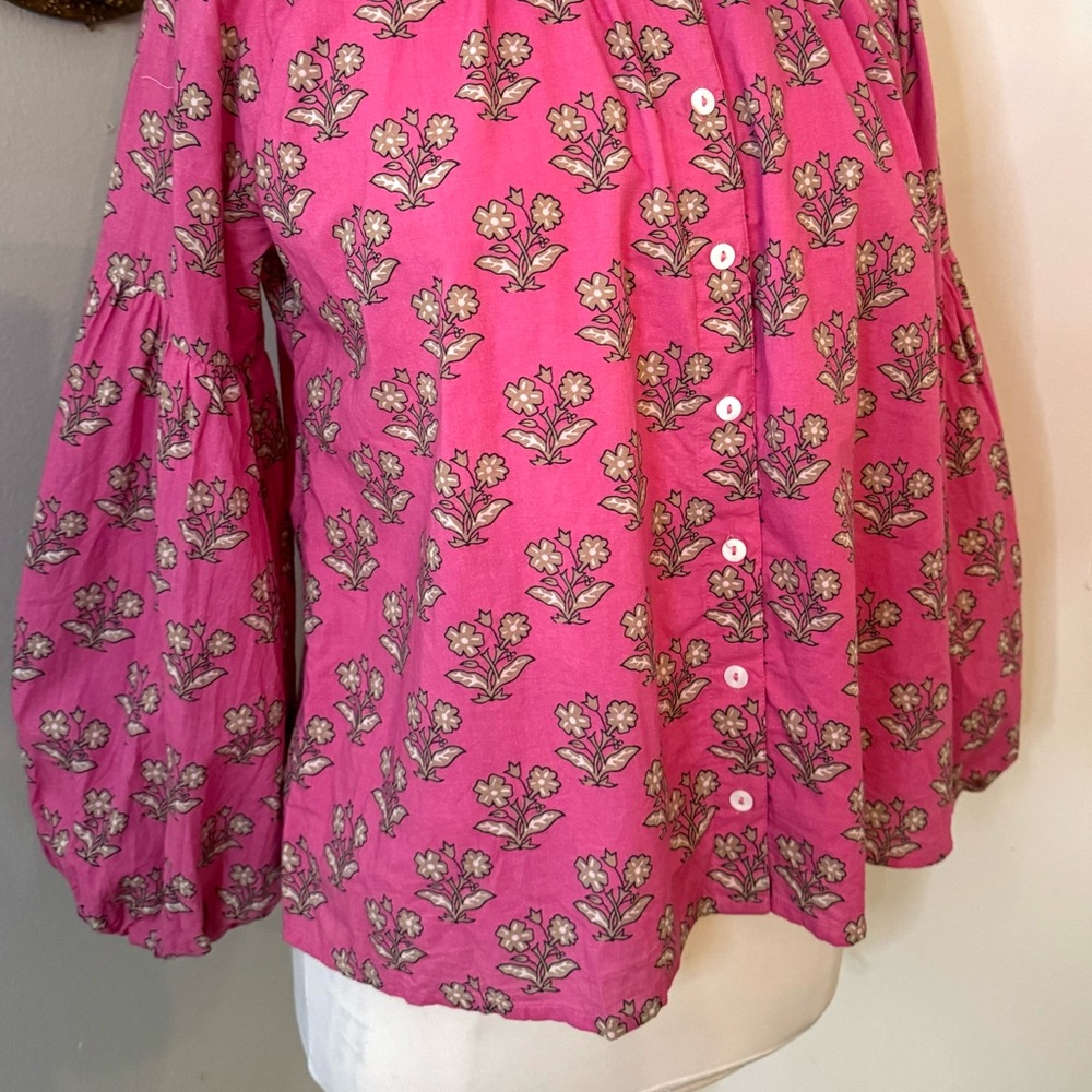 Olivia James The Label Emory Top Blouse botanical plum Floral XS Pink cottage - Picture 8 of 14